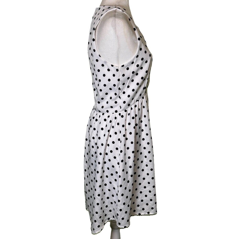 Women’s Black White Polka Dot Dress Retro 50s Pin Up Fit Flare Sleeveless Sz Lg - Picture 4 of 8